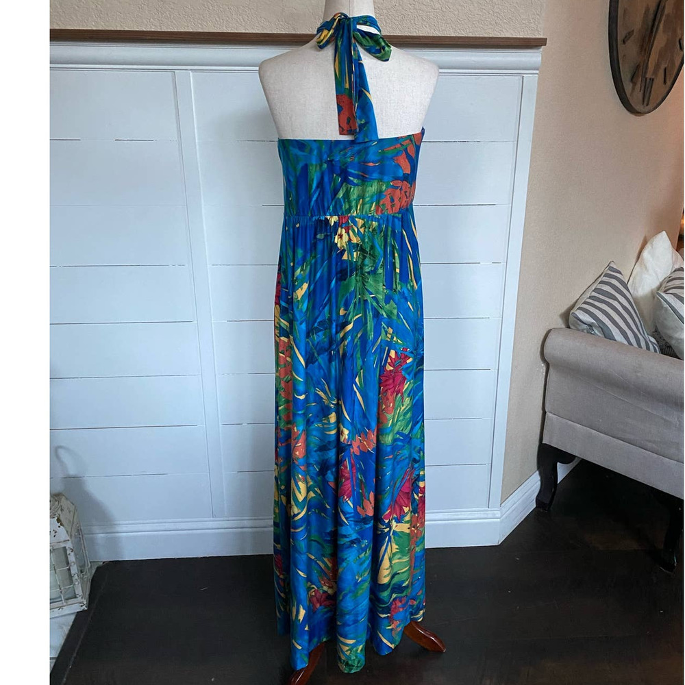 Soma Blue Tropical Halter Maxi Dress with Red & Yellow Accents - Picture 5 of 13